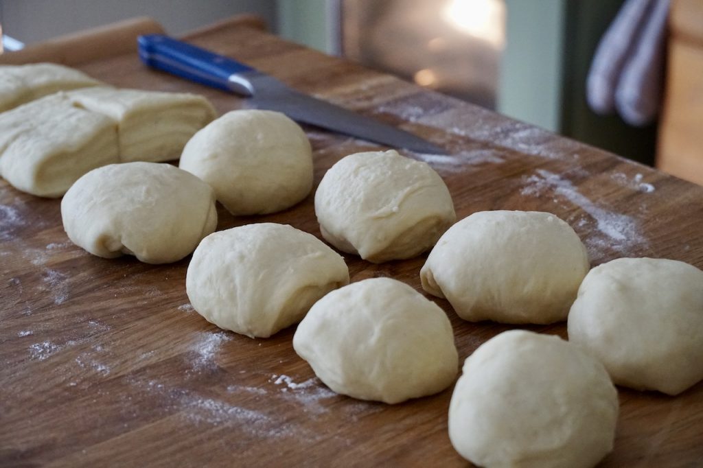 Shaping the dough into dinner rolls
