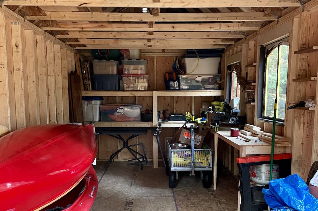 The inside of the shed