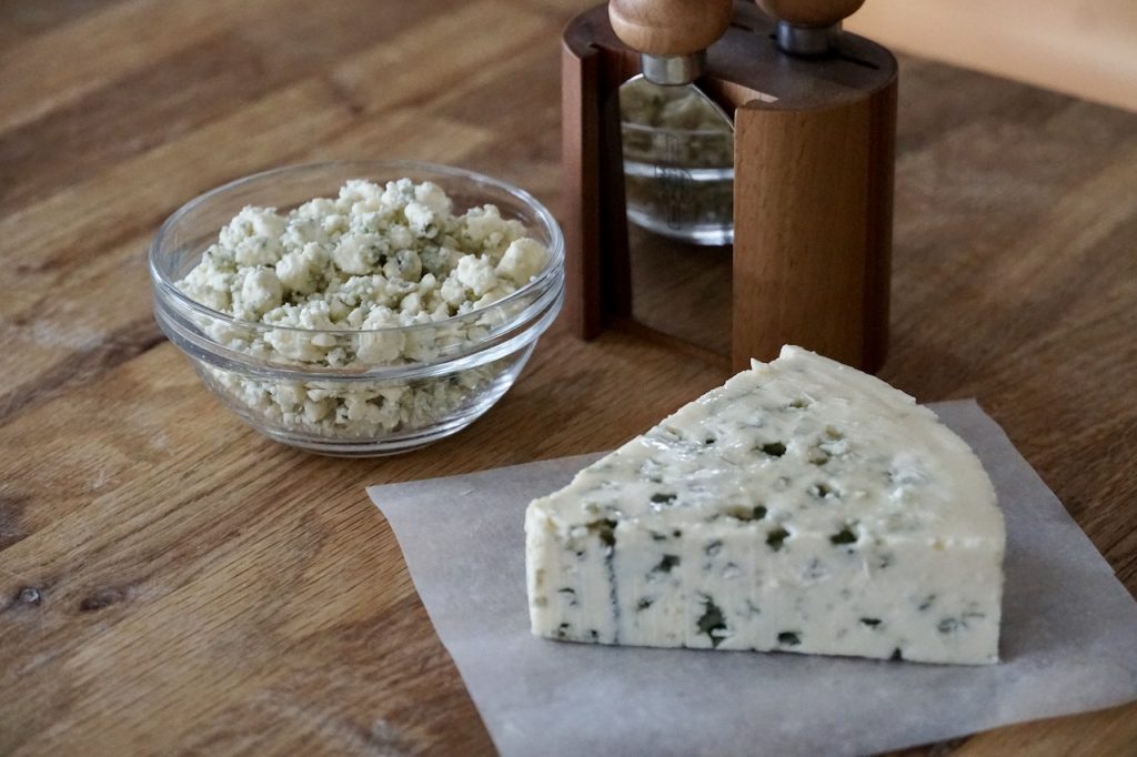 Blue cheese crumbled for the recipe