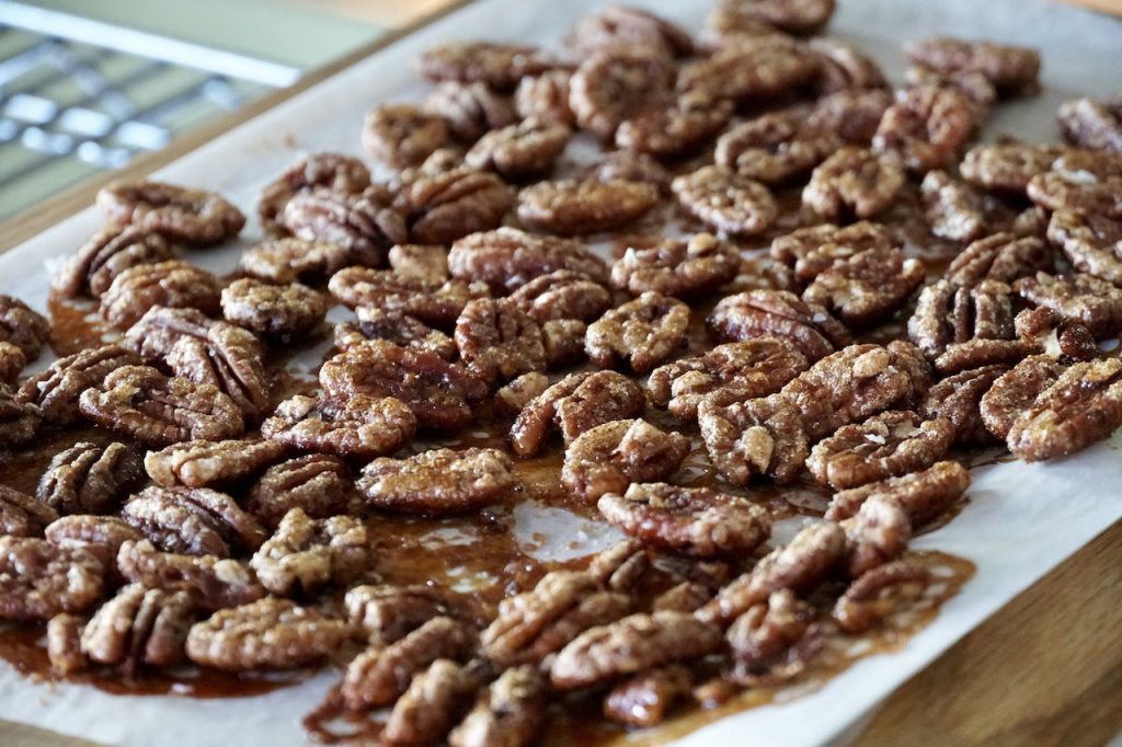 The pecans fresh out of the oven