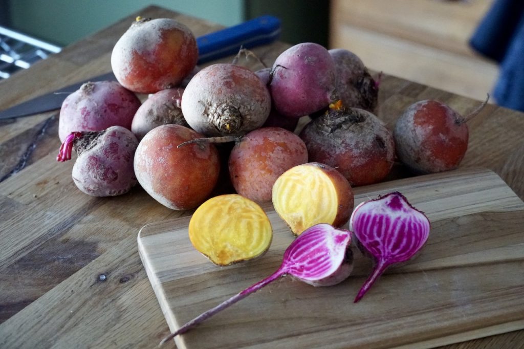 Golden yellow and candy-cane striped beets