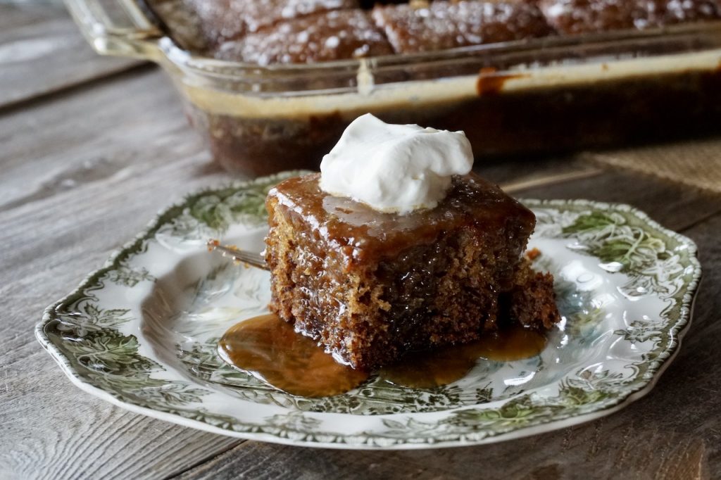 Sticky Toffee Pudding served with Salty Caramel Sauce and a dollop of whipped cream