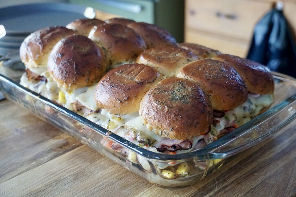 Baked Ham and Cheese Sliders fresh out of the oven