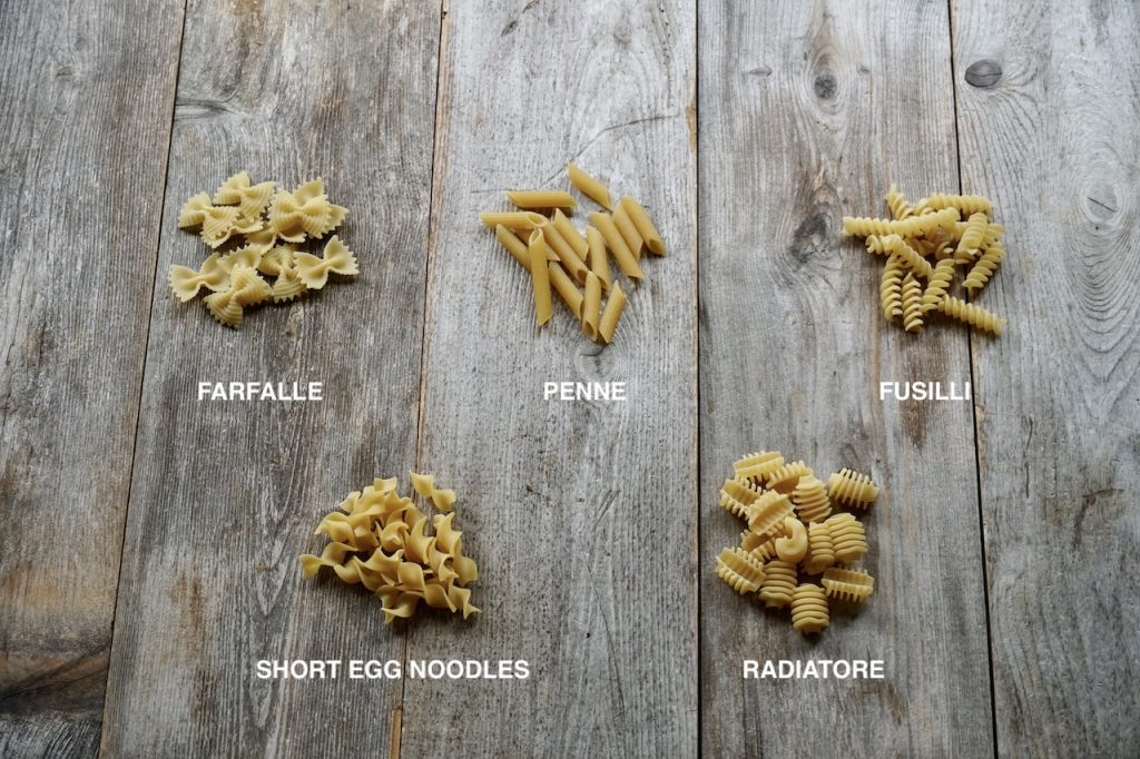 A selection of varieties of dried pasta