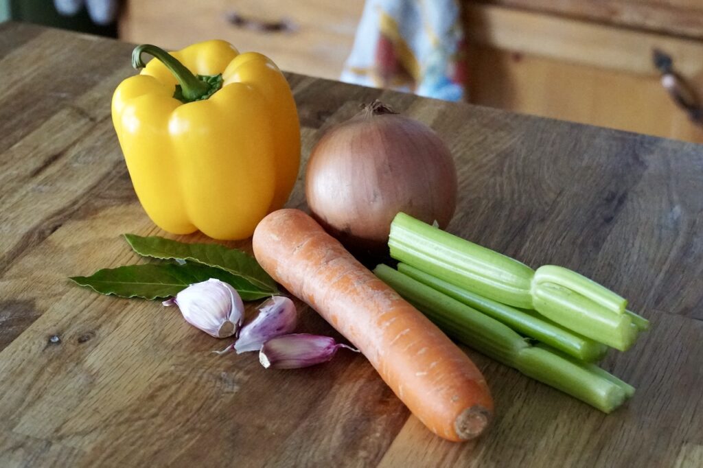 A gathering of readily available veggies for this hearty soup recipe