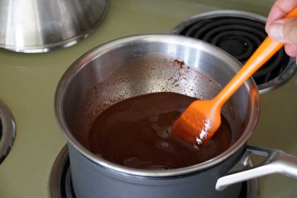 The unsweetened chocolate and butter melted in the top of a double boiler