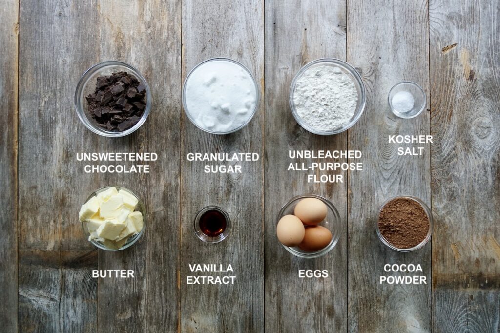 All of the ingredients you'll need to make this favourite fudgy brownie recipe.