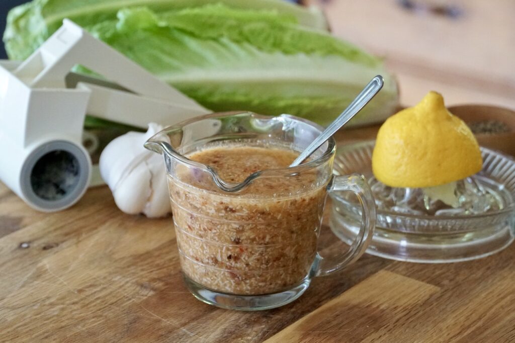 Smoky Caesar Dressing made with chipotle peppers and Parmesan