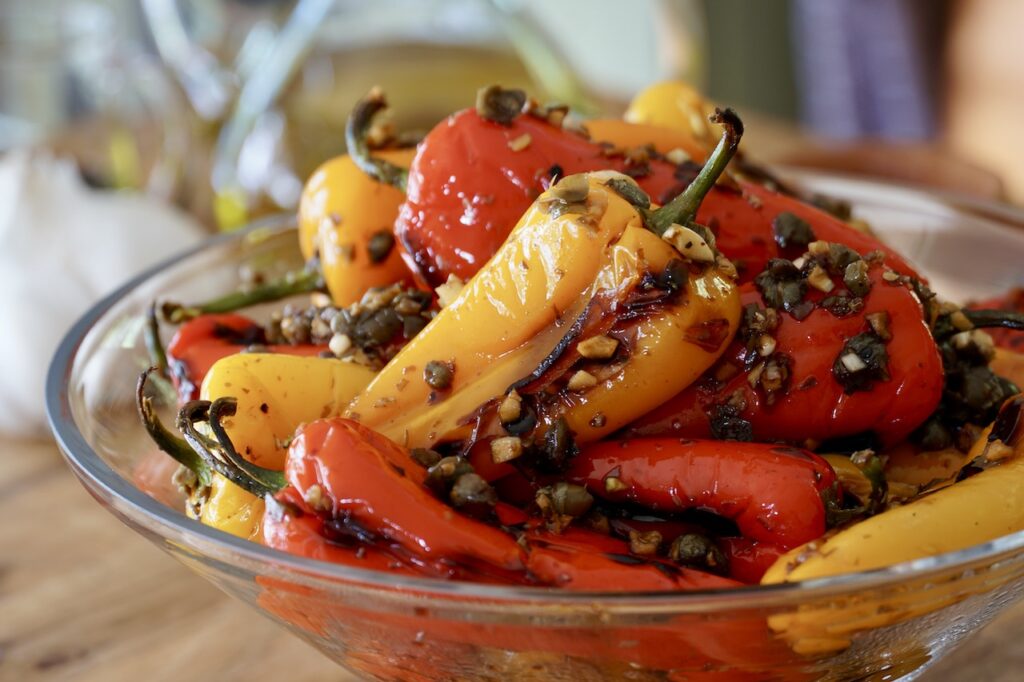 A close up of the Grilled Mini Sweet Peppers