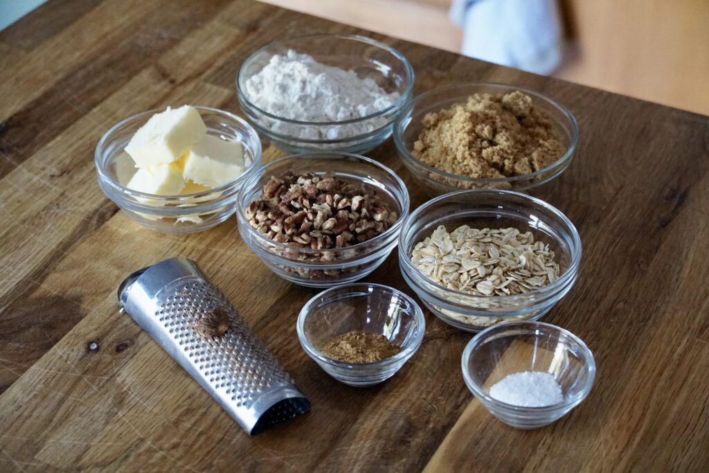 All of the ingredients needed to make the streusel topping.