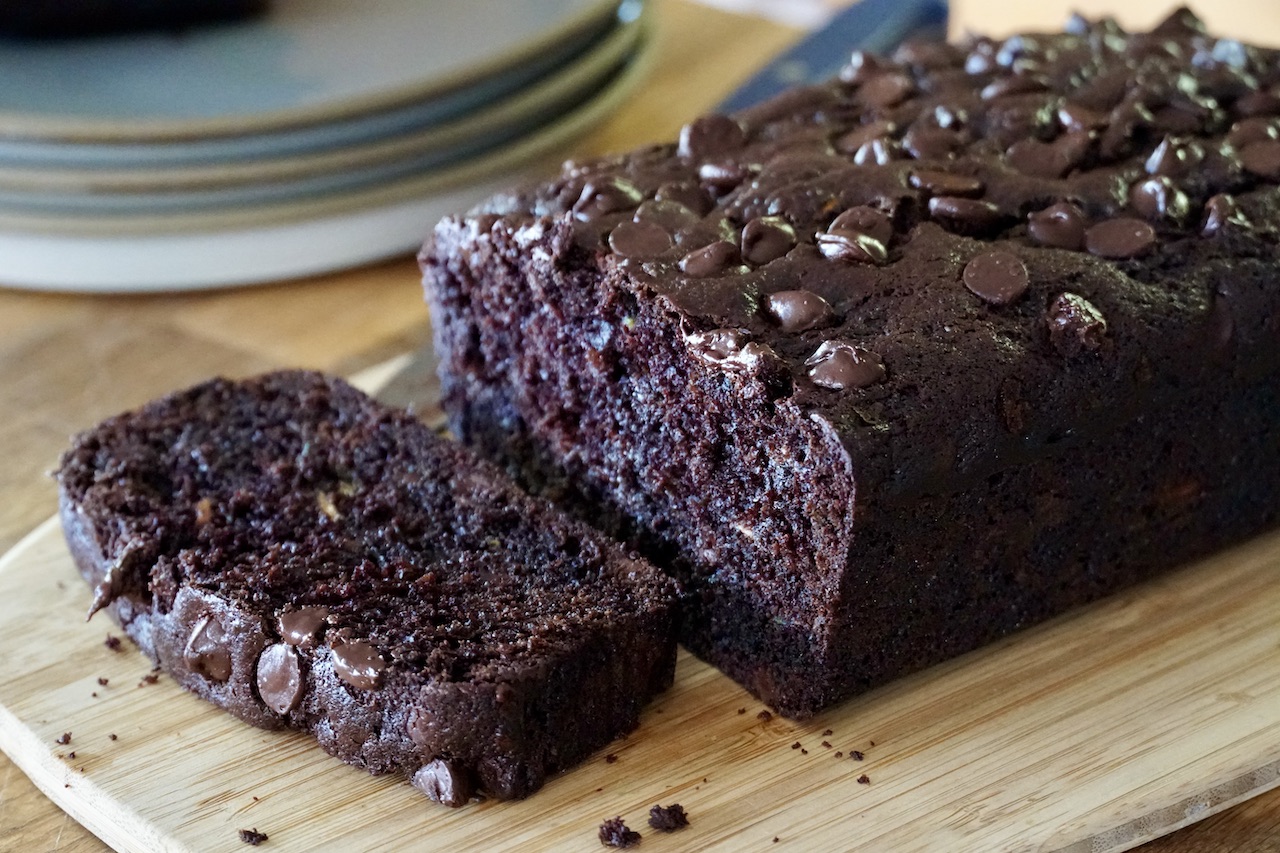 A slice of the Chocolate Zucchini Loaf