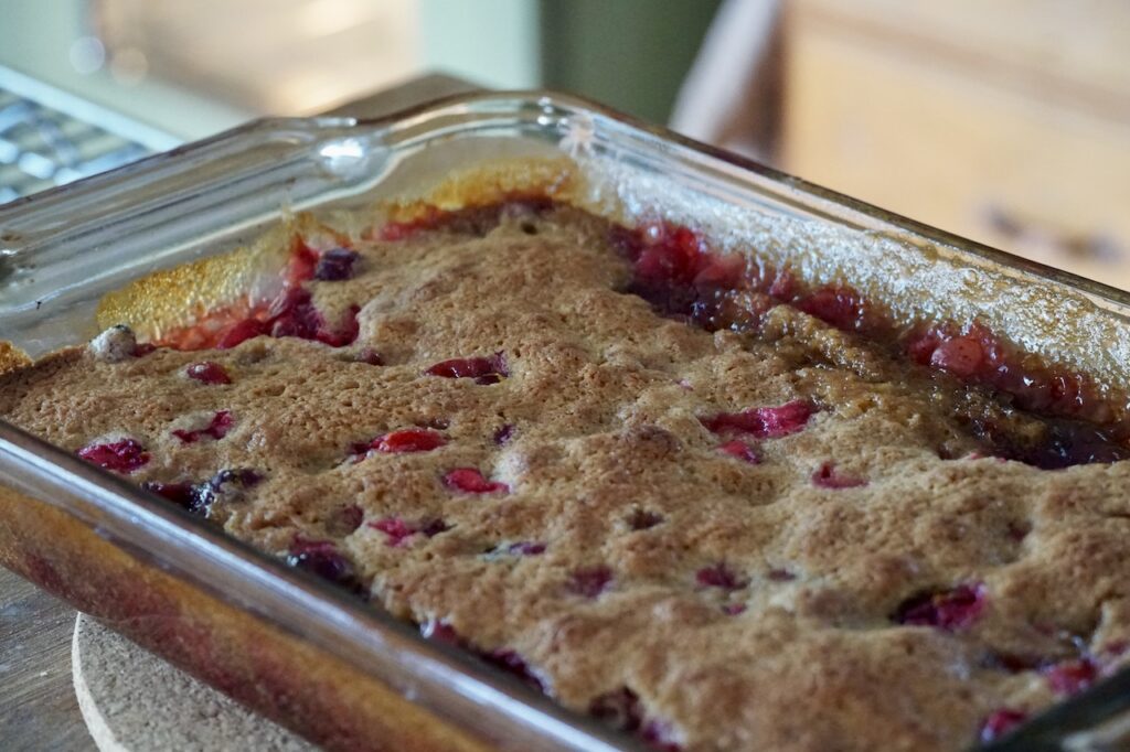 The cranberry cobbler fresh out of the oven.