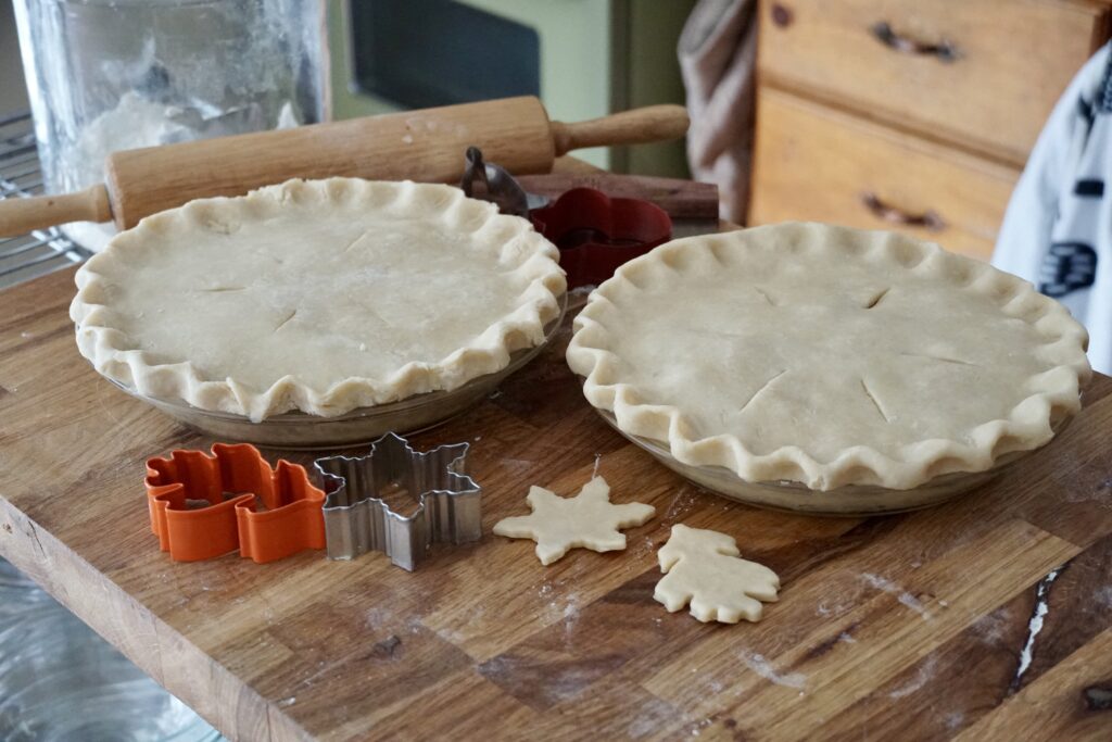 The pies assembled and ready for final festive details