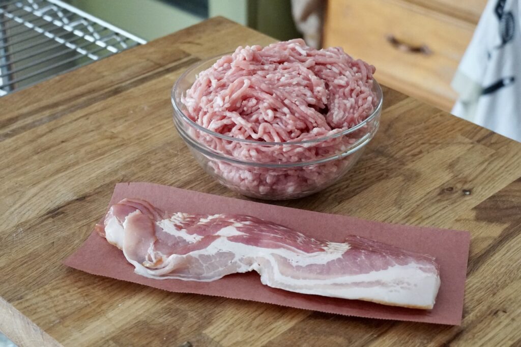 Ground Pork and sliced bacon.