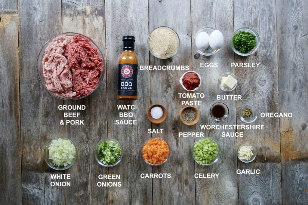 Ingredients for Meatloaf with BBQ Sauce.