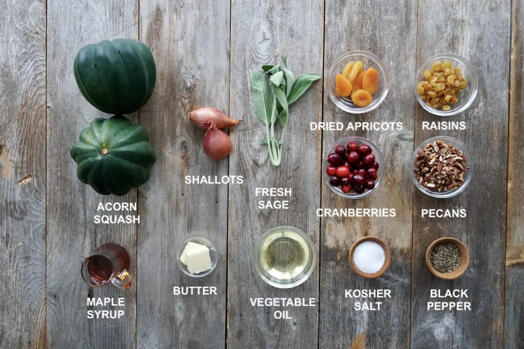 Ingredients for Roasted Acorn Squash with Fruit & Nuts