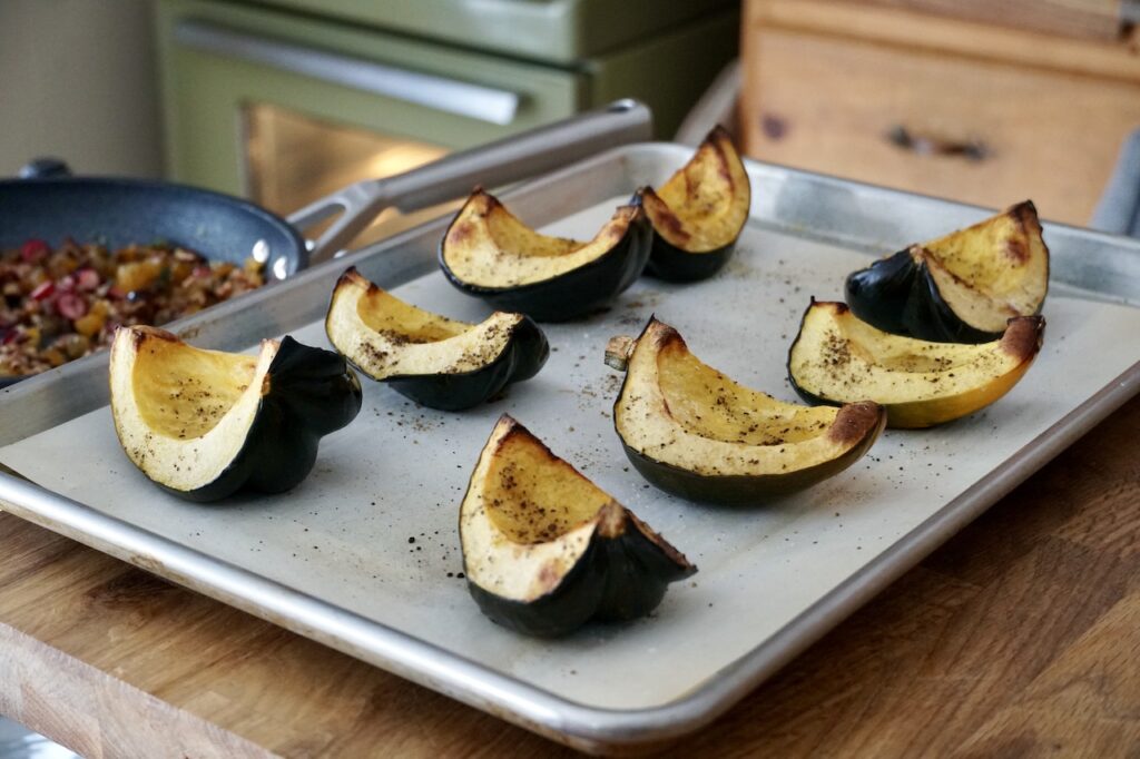The roasted acorn squash fresh out of the oven.