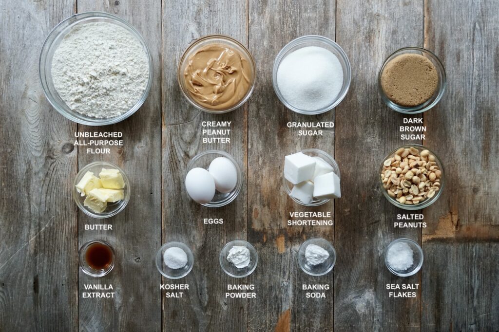 Ingredients needed to make very tasty Peanut Butter Cookies.