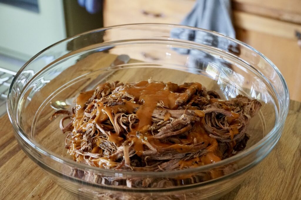 The pulled beef topped with Weekend at the Cottage BBQ Sauce.