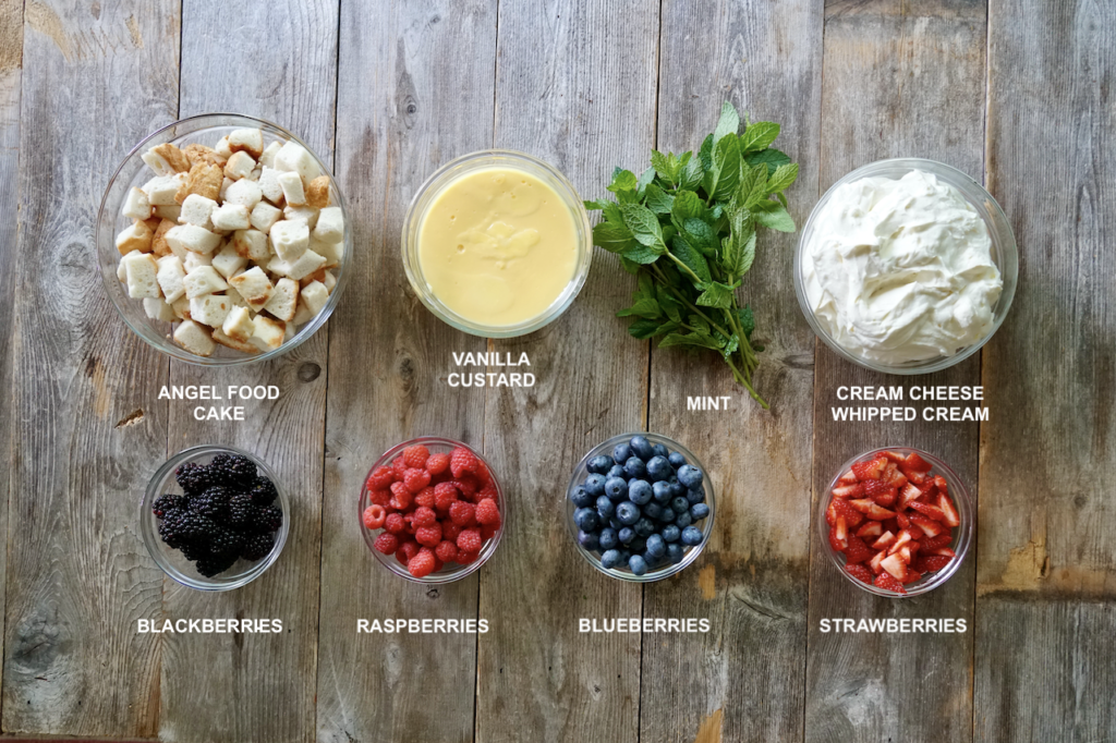 The various ingredients needed to make Easy Berry Trifle.