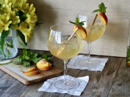 Minted White Sangria served on ice.