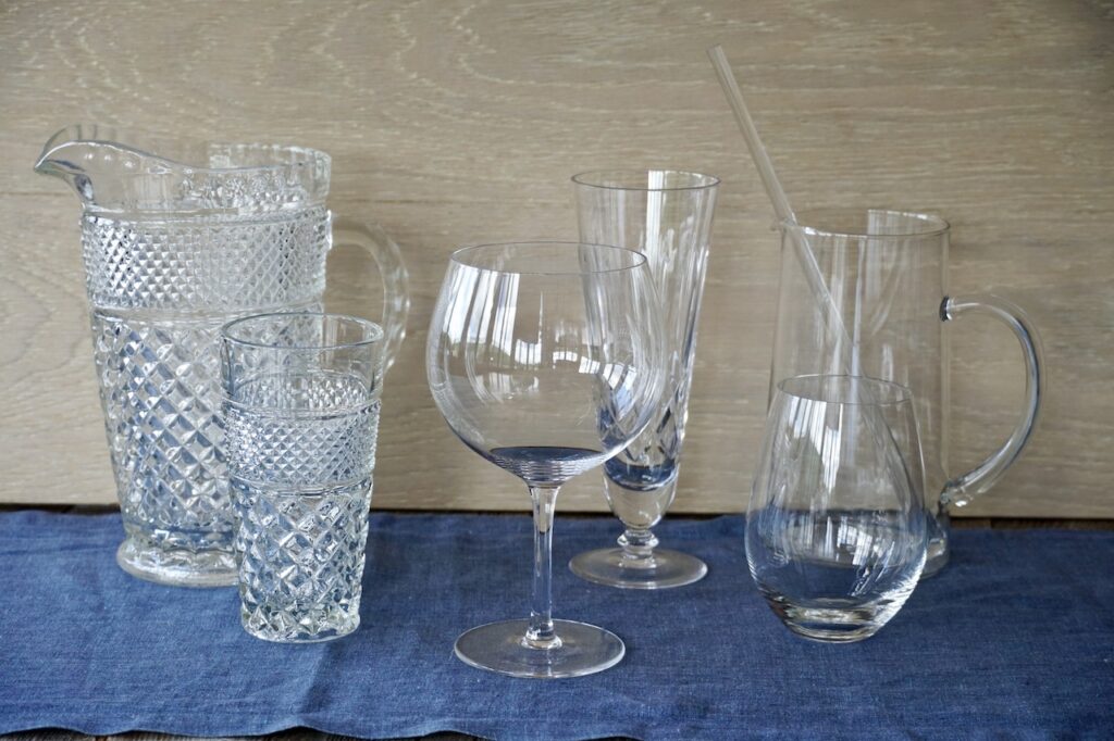 Assorted glassware and pitchers.