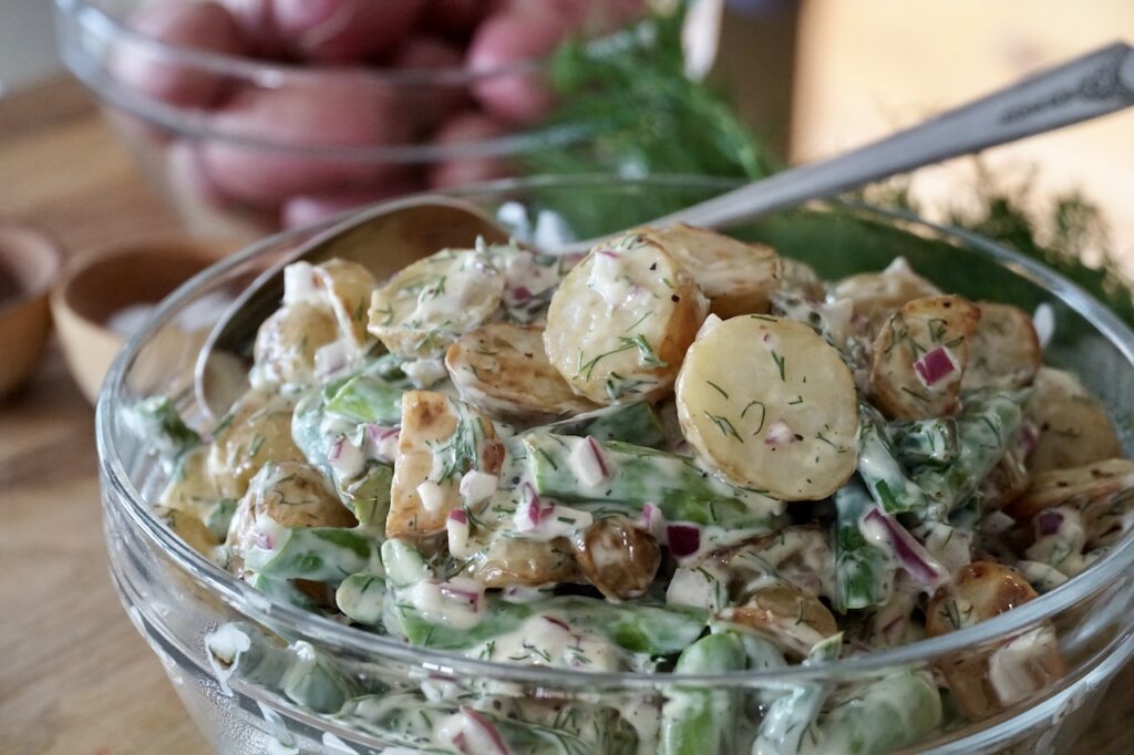 Potato salad made with Ontario new crop white potatoes.