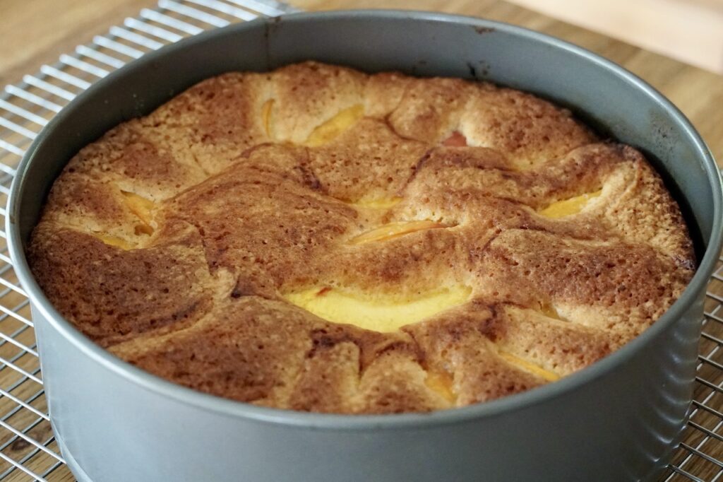 The Fresh Peach Cake fresh out of the oven.