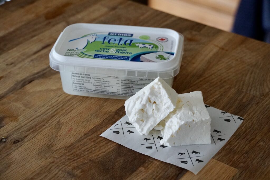 A block of Greek feta cheese.