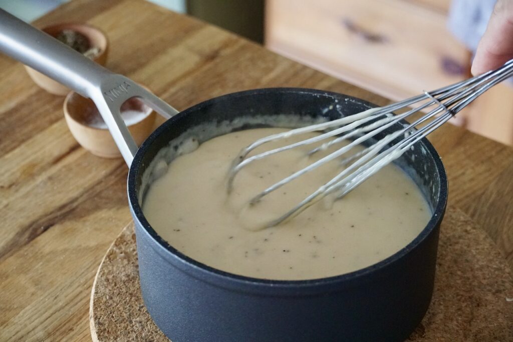 The creamy cheese sauce for the broccoli casserole.