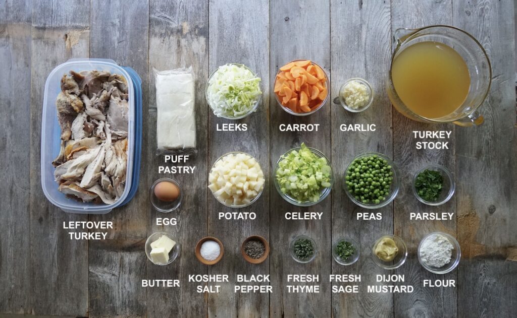 All of the ingredients needed to make Leftover Turkey Pot Pie Soup.