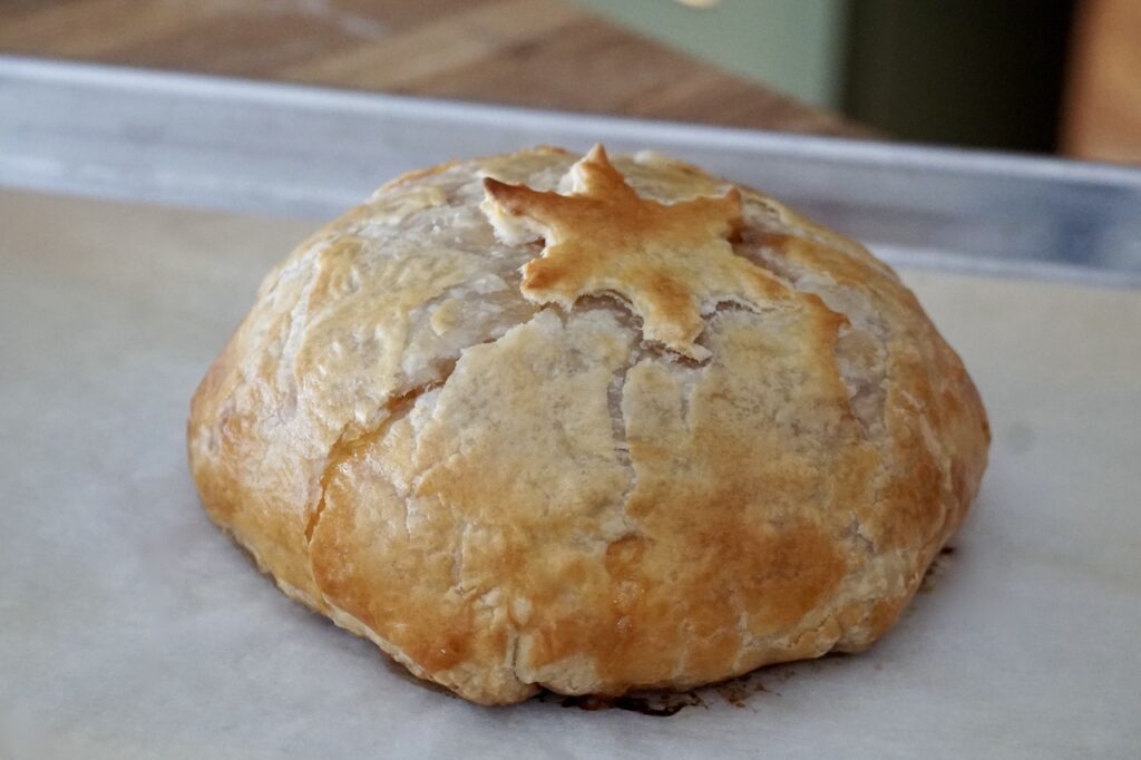 The Baked Brie en Croûte puffed up fresh from the oven.