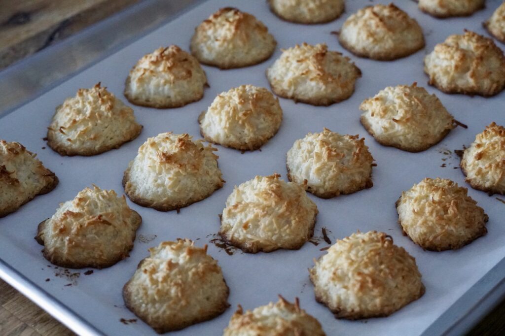 Coconut macaroons fresh from the oven.