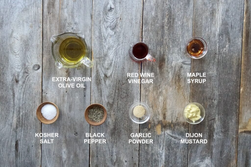 Ingredients needed to make a very simple vinaigrette.