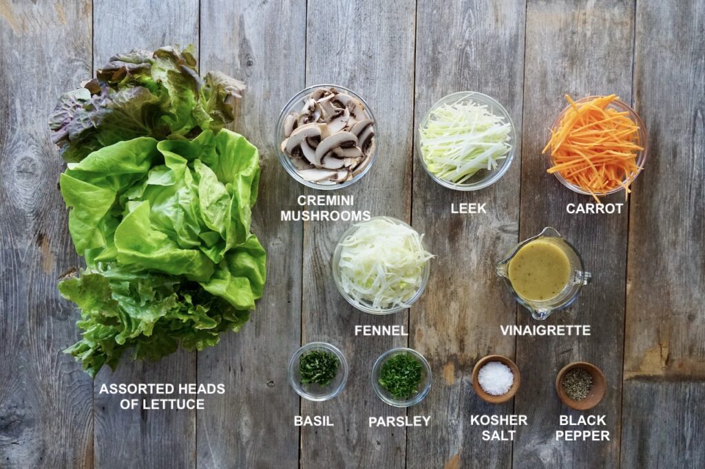 All of the ingredients needed to make a Mixed Salad Recipe.