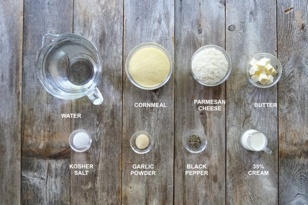 All of the ingredients needed to make Creamy Polenta.