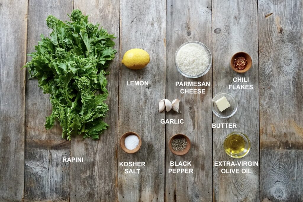 Ingredients for Rapini with Garlic and Parmesan.