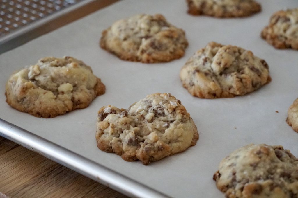 The chocolate shortbread cookies, fresh from the oven.