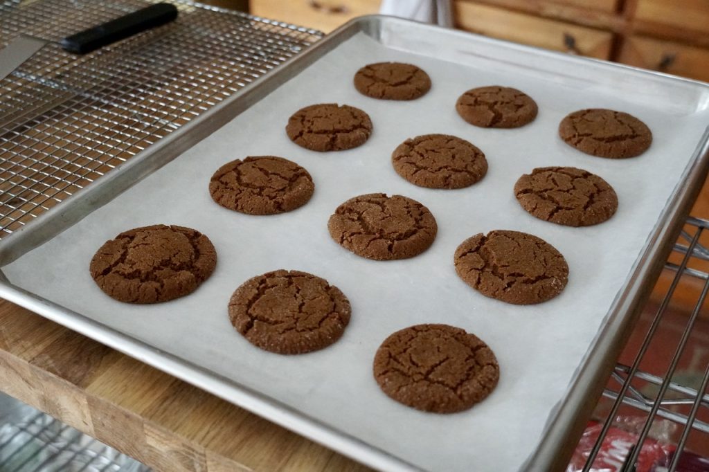 A tray of ginger cookies freshly baked from the oven.