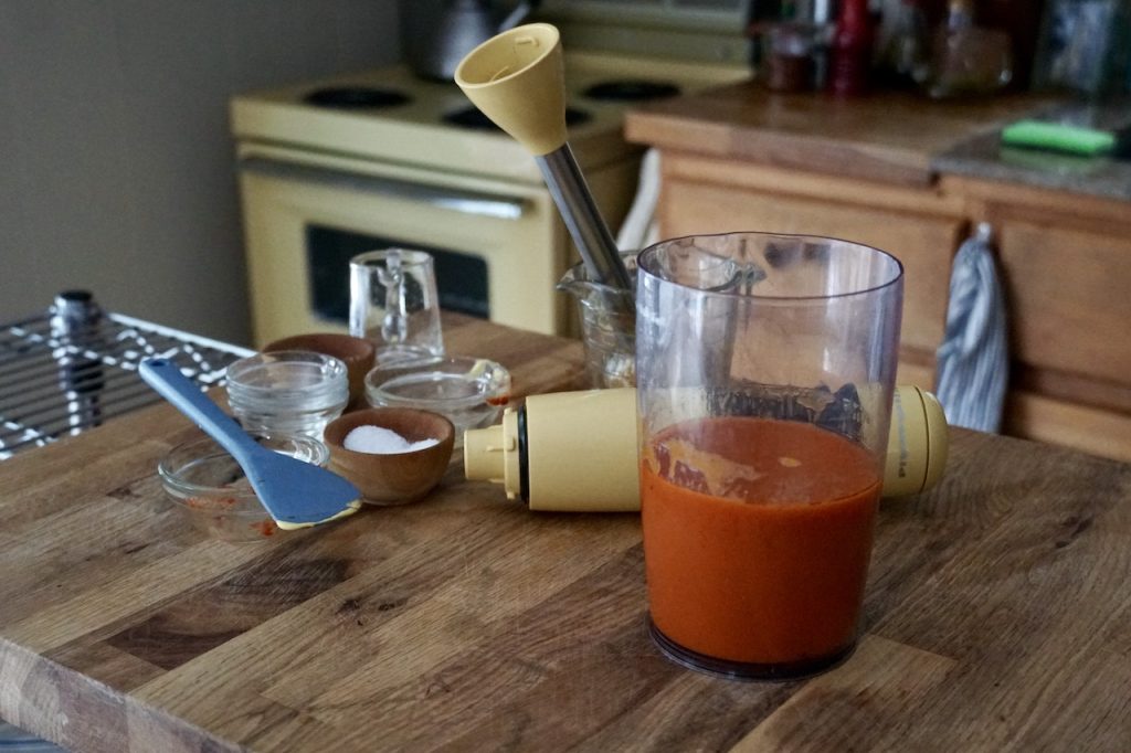 An immersion canister and blending wand needed to make a dressing.