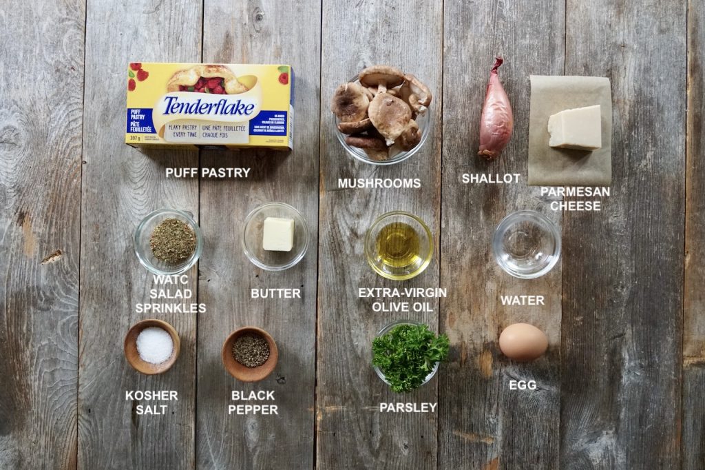 The various ingredients needed to make vegetarian Puff Pastry Appetizers.