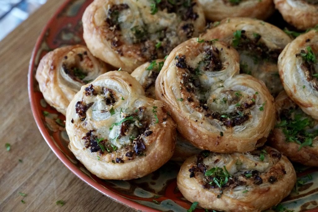 Puff Pastry Appetizers filled with shiitake mushrooms and Parmesan.