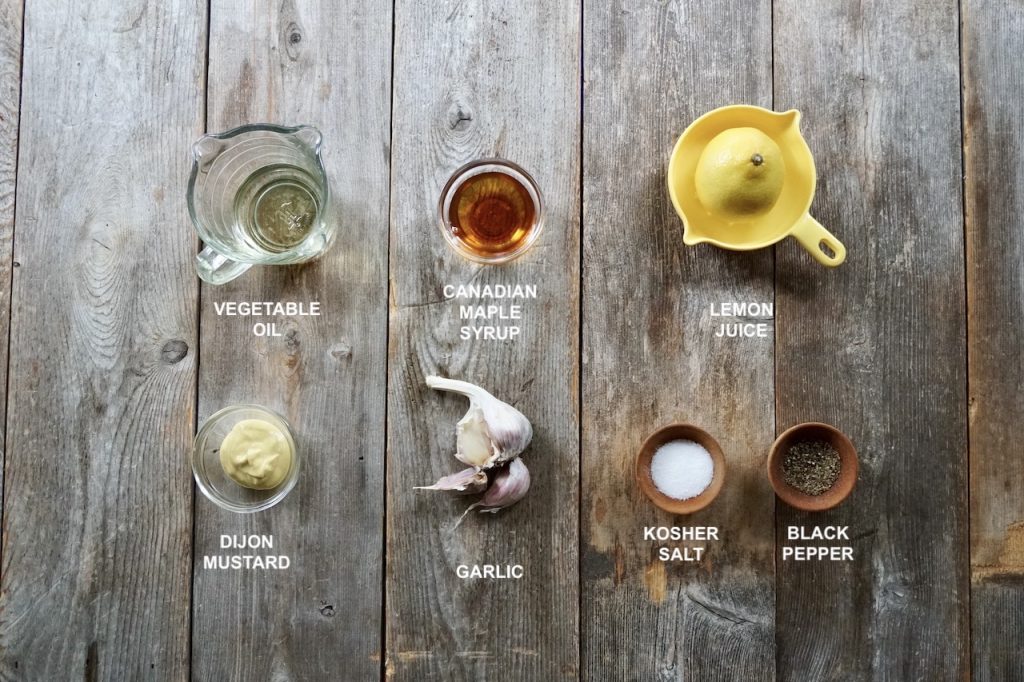 Ingredients for the vinaigrette used to dress the healthy slaw recipe.