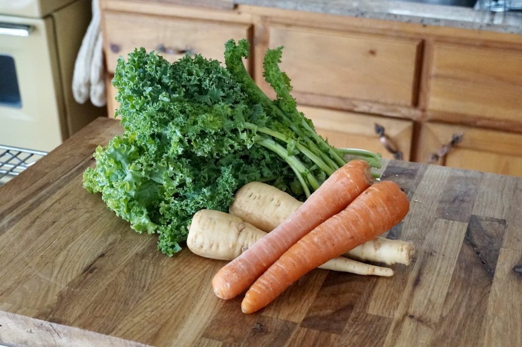 Fresh kale, carrots and parsnip.