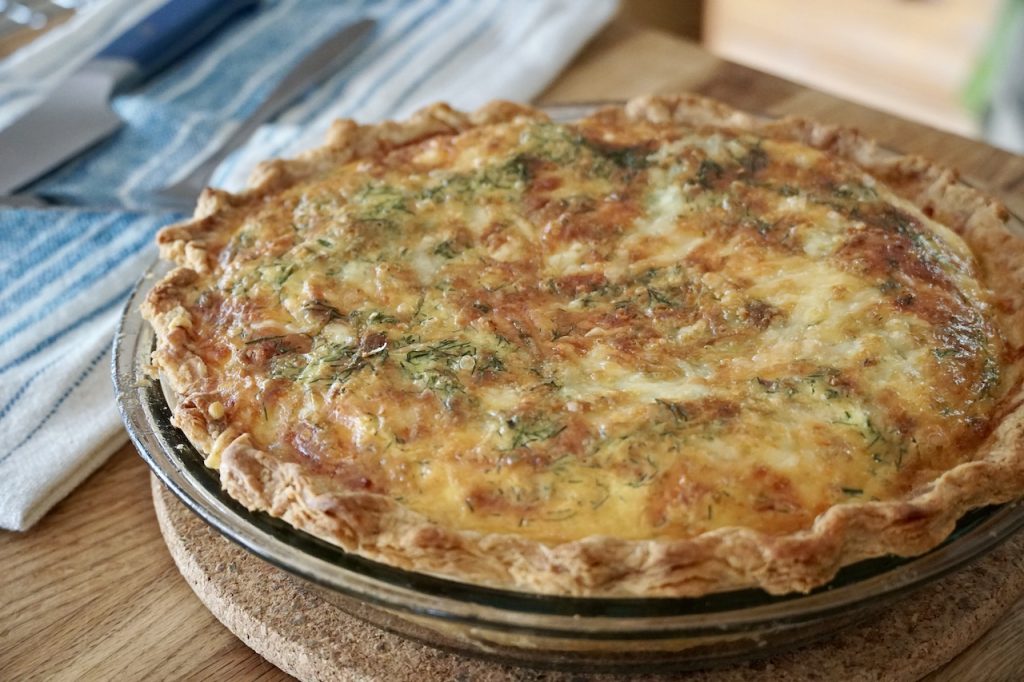 The fresh homemade Smoked Salmon Quiche out of the oven.