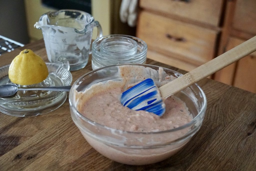 A Homemade Thousand Island Dressing after being stirred together.