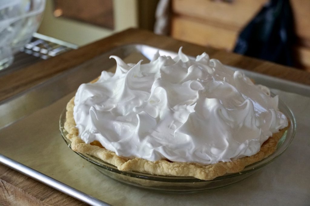 The lemon custard topped with the freshly whipped meringue.