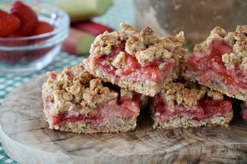 Strawberry Rhubarb Crumble Squares.