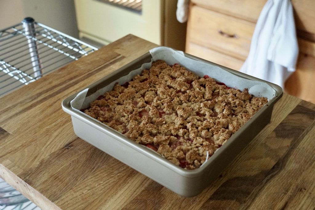 Freshly bake Strawberry Rhubarb Squares.