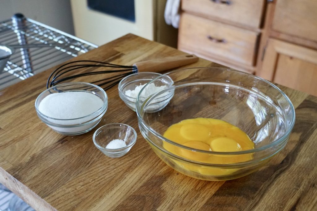 Egg yolks, corn starch, granulated sugar and kosher salt.